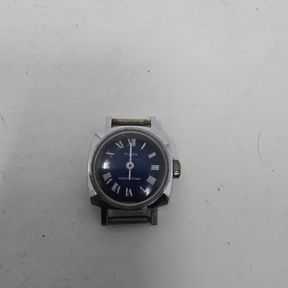 Vintage Timex Women Watch Blue Roman Numeral Dial Silver Tone For Parts Only